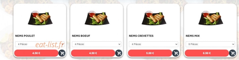 Carte et menu de Sushim à Villeneuve la Garenne — Les nems