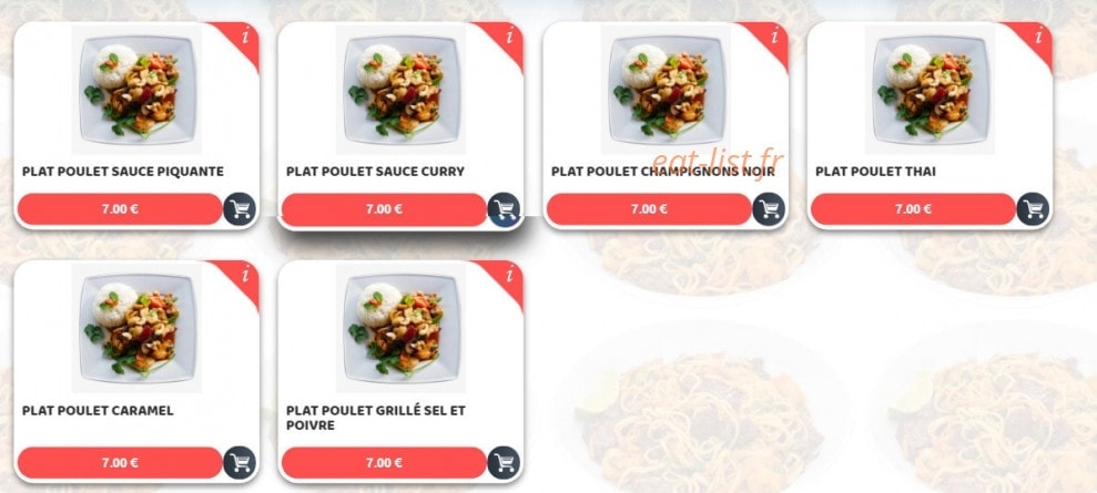 Carte et menu de Sushim à Villeneuve la Garenne — Les plats poullets