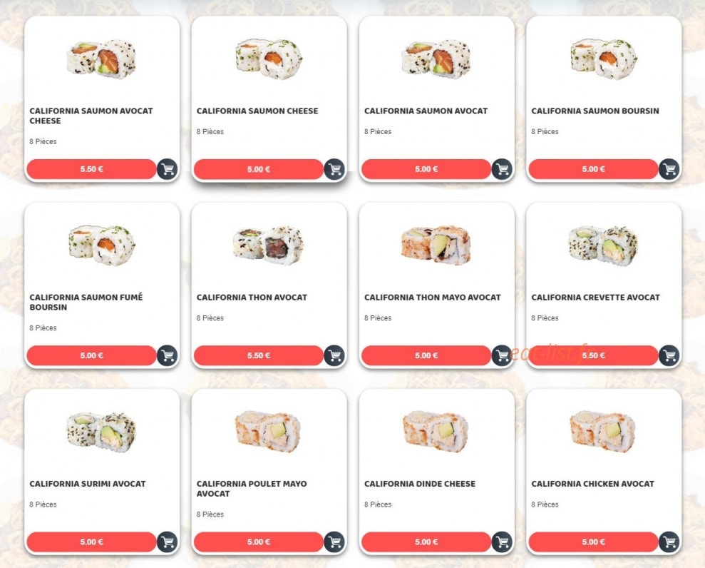Carte et menu de Sushim à Villeneuve la Garenne — Les californias