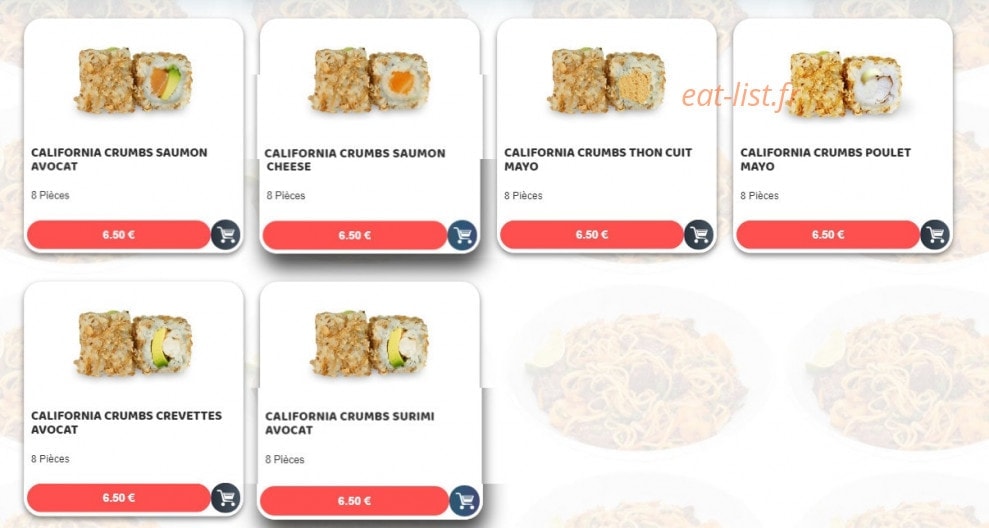 Carte et menu de Sushim à Villeneuve la Garenne — Les californias crumbs