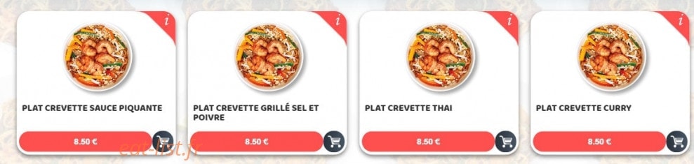Carte et menu de Sushim à Villeneuve la Garenne — Les plat crevettes