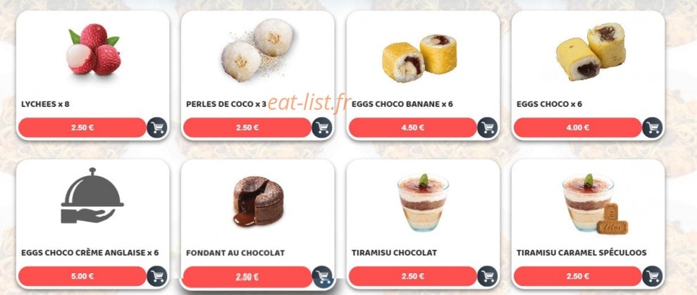 Carte et menu de Sushim à Villeneuve la Garenne — Les desserts