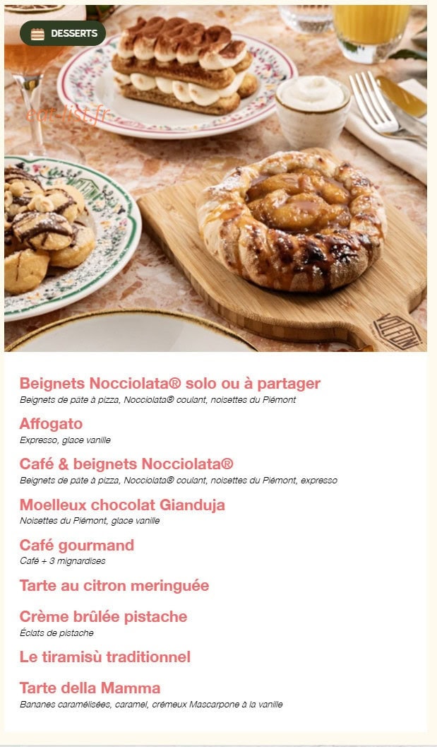 Carte et menu de Volfoni Gennevilliers à Villeneuve la Garenne — Les desserts
