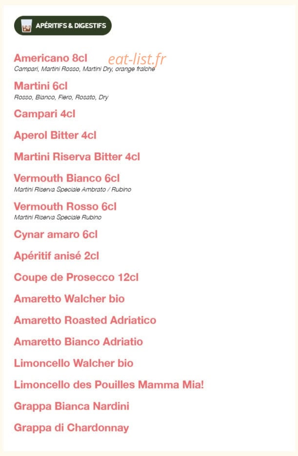 Carte et menu de Volfoni Gennevilliers à Villeneuve la Garenne — Les apéritifs et digestifs