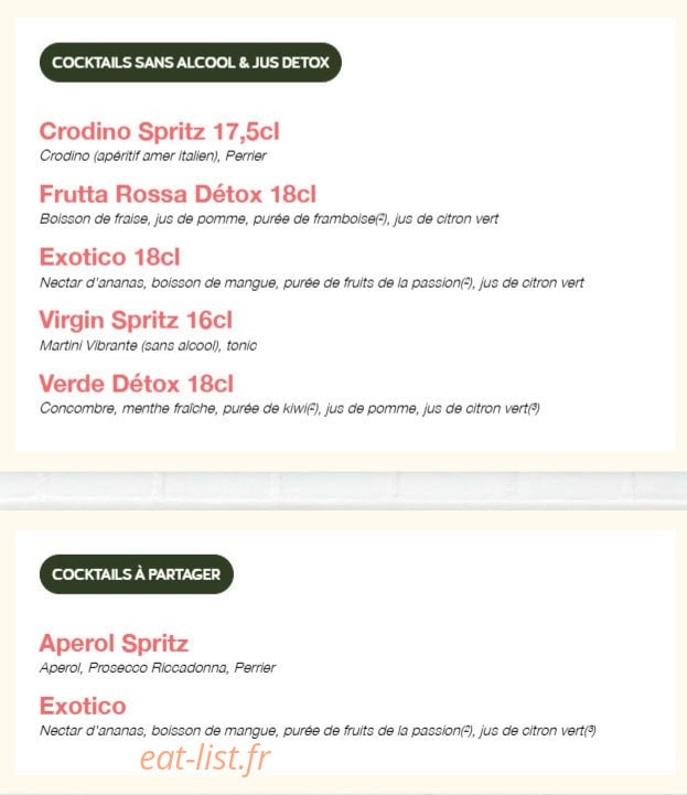 Carte et menu de Volfoni Gennevilliers à Villeneuve la Garenne — Les cocktails sans alcool et cocktails à partager