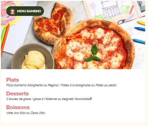 Carte et menu de Volfoni Gennevilliers à Villeneuve la Garenne — Menu bambino