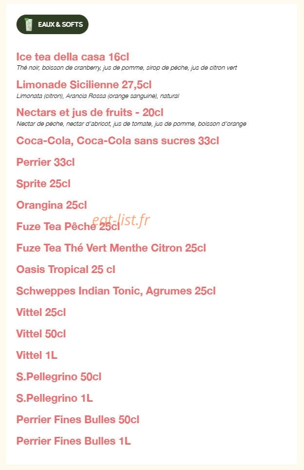 Carte et menu de Volfoni Gennevilliers à Villeneuve la Garenne — Les eaux et softs