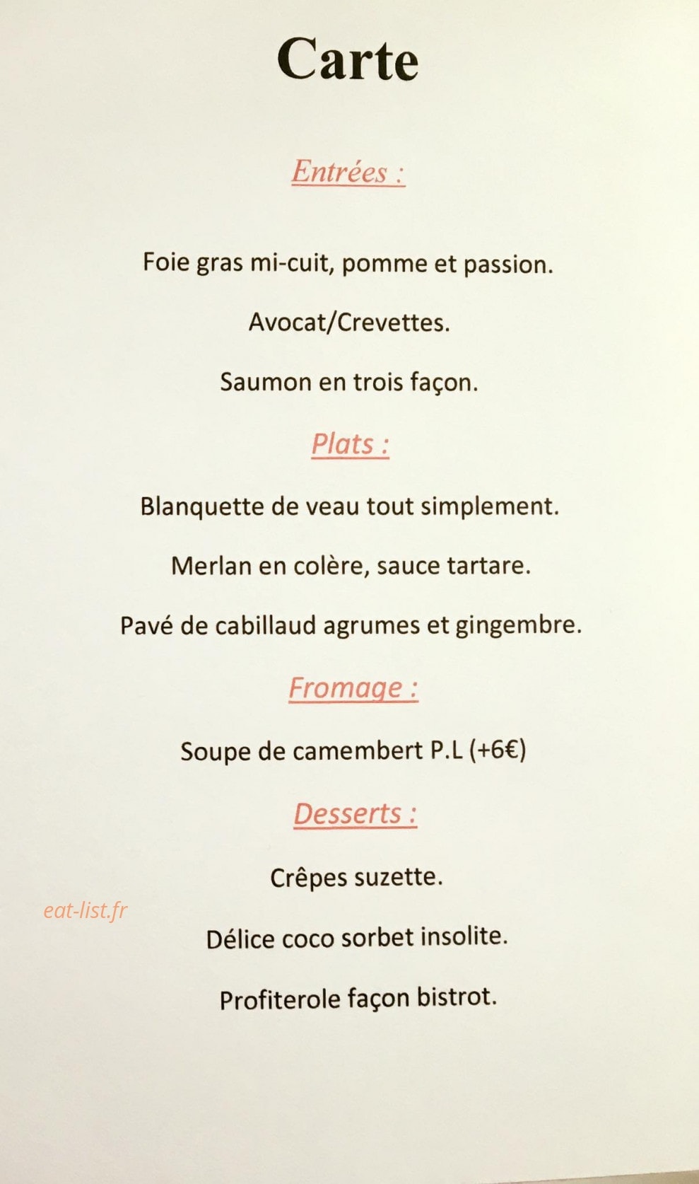 Bistrot Pierre Lambert — carte page 2