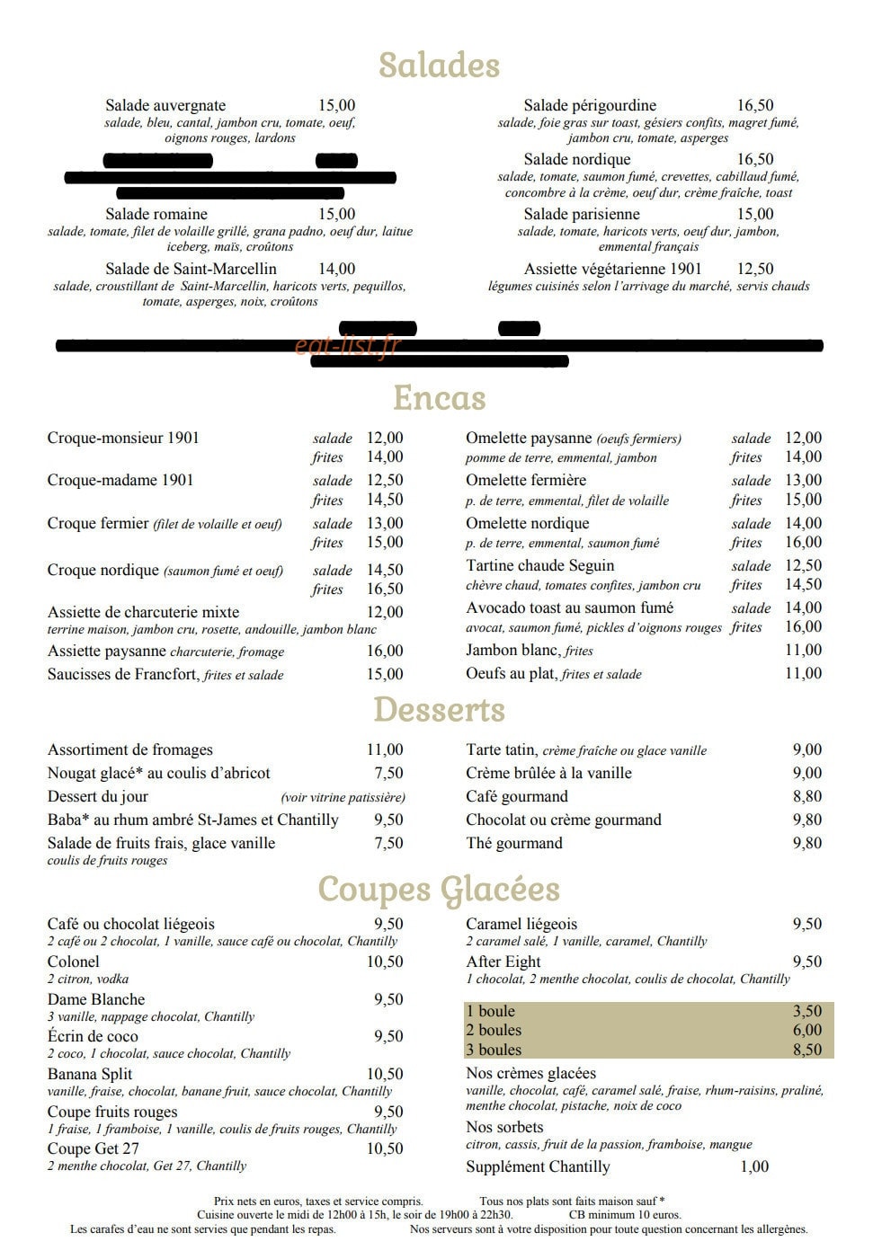 Brasserie 1901 — carte page 3