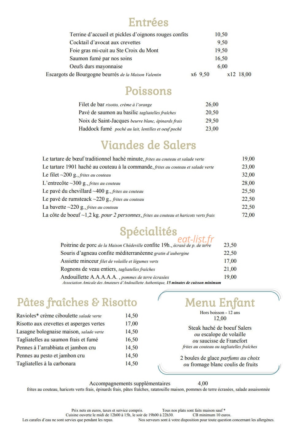 Brasserie 1901 — carte page 2