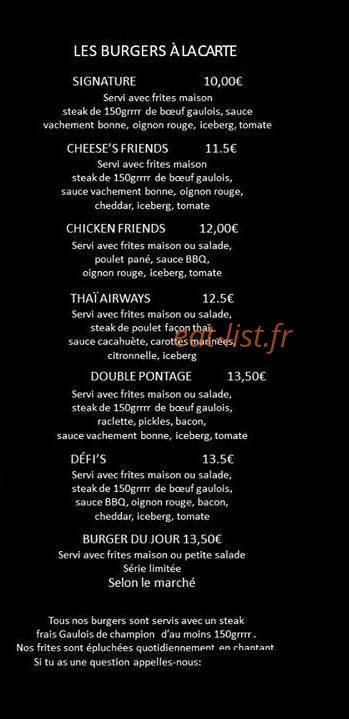 Friends et Fries — carte page 1
