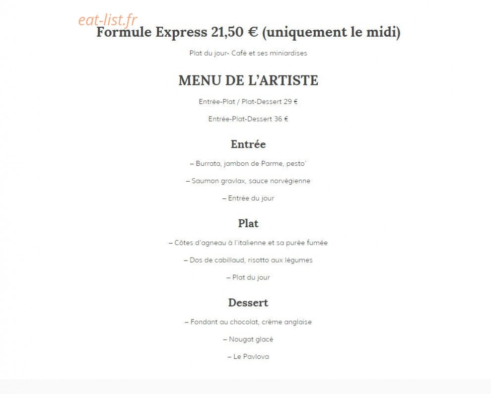 La Table Des Artistes — carte page 2