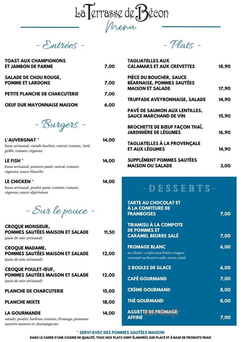 La Terrasse de Bécon — carte page 1