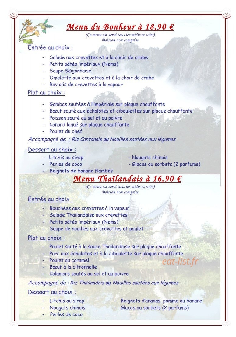 Le Restaurant du Bonheur — carte page 4