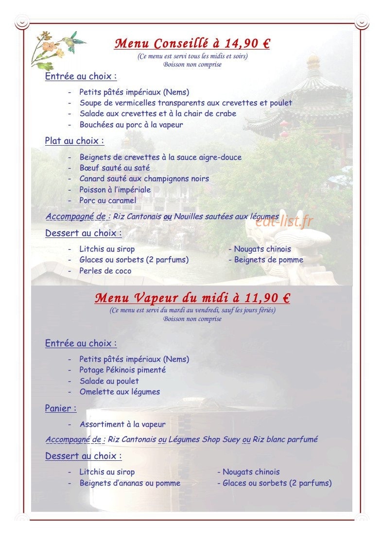Le Restaurant du Bonheur — carte page 5