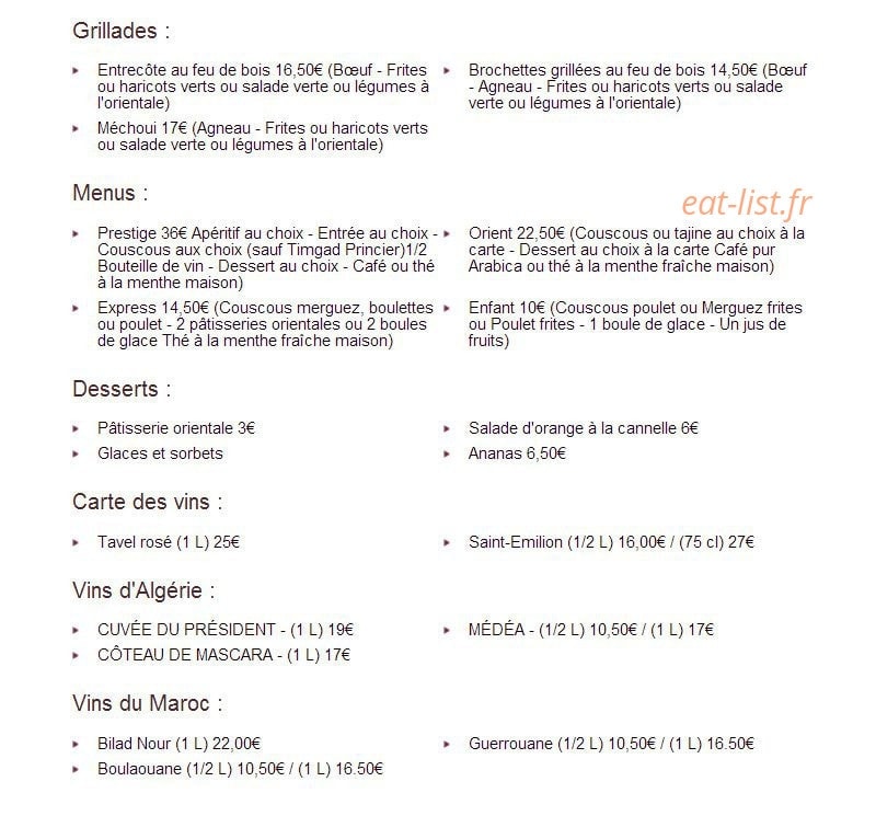 Restaurant Le Timgad — carte page 2