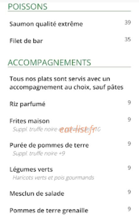 Carte et menu de Staya à Courbevoie — Poissons et accompagnements
