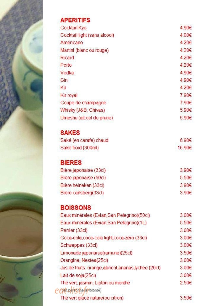 Sushi Kyo — carte page 1
