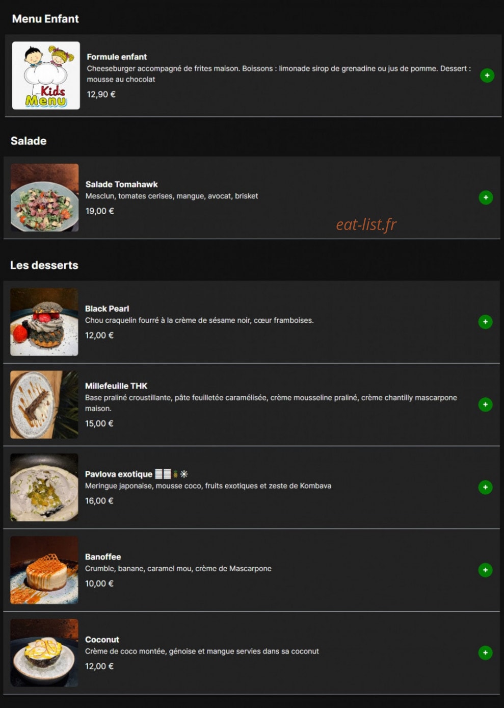 Tomahawk restaurant — carte page 6