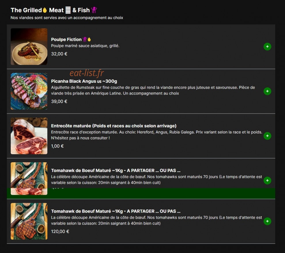 Tomahawk restaurant — carte page 3