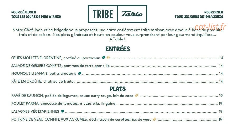 Tribe Table — carte page 2