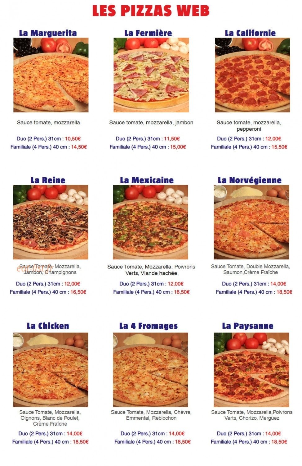 Web Pizza — carte page 1