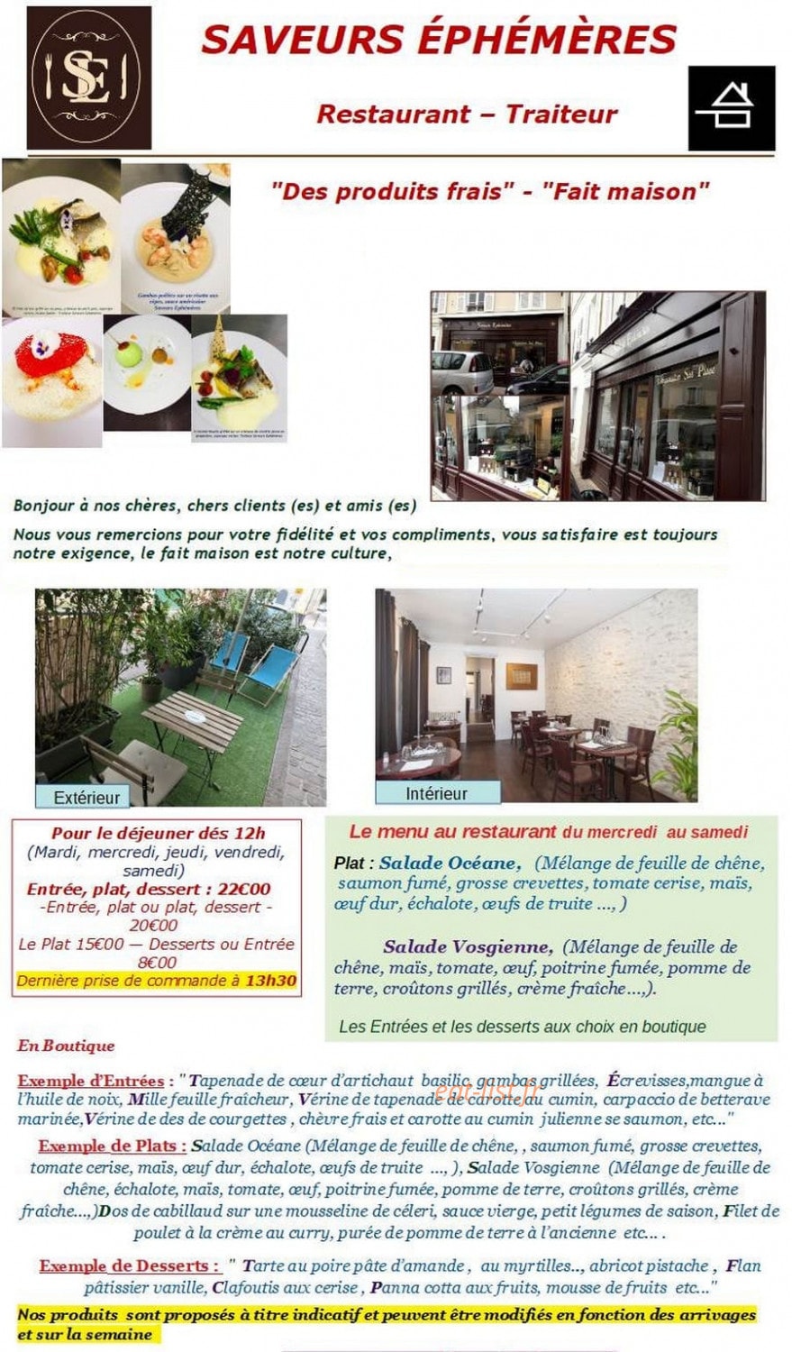 Saveurs Ephemeres — carte page 1