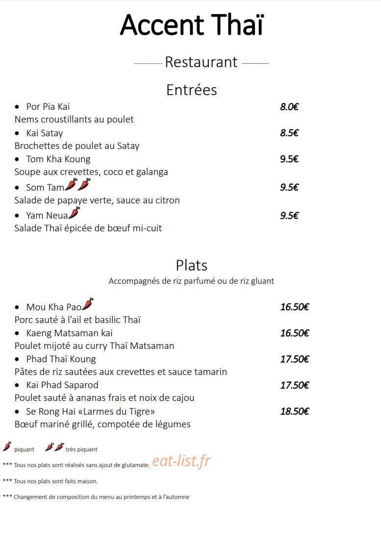 Accent Thaï — carte page 1