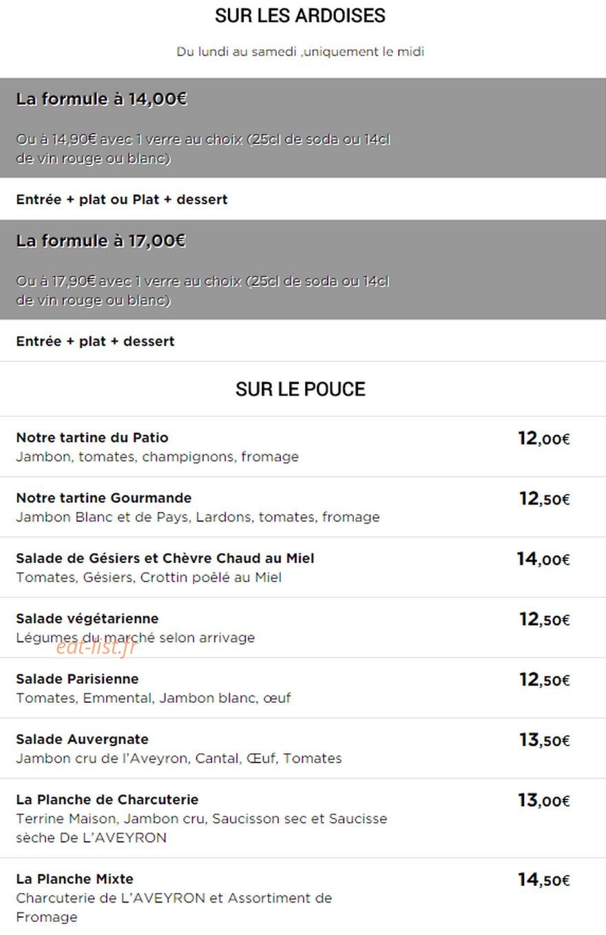 Brasserie du Patio — carte page 1