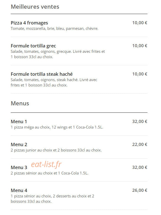 Capri Pizza — carte page 1