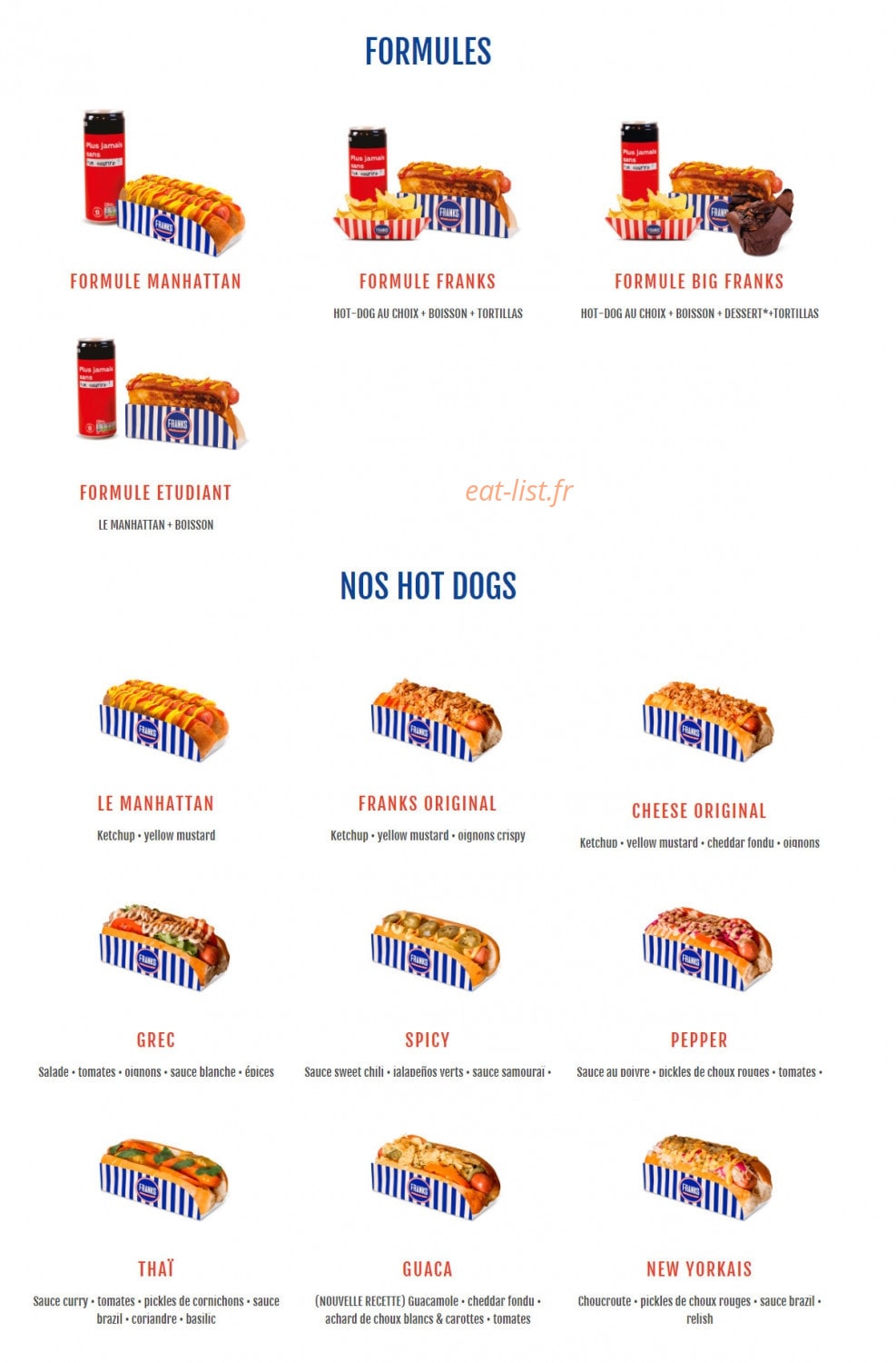 Franks Hot Dog — carte page 1