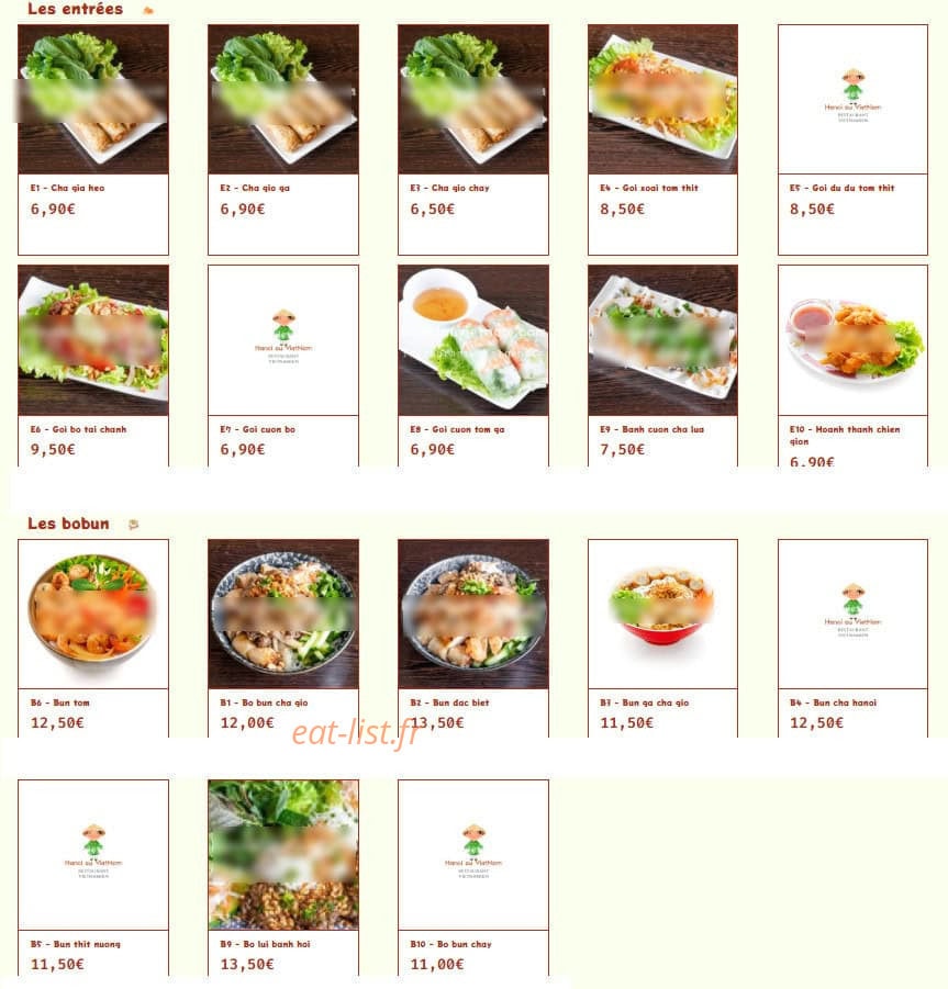 Carte et menu de Hanoi au Vietnam à Rueil Malmaison — Les entrées et bo bun