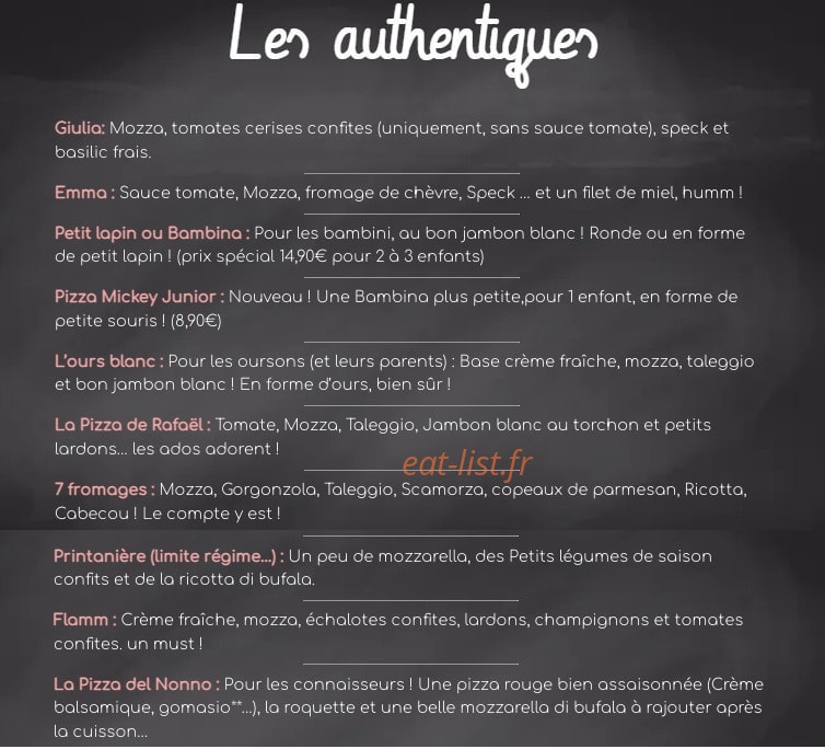 La Pizza du Dimanche Soir — carte page 1