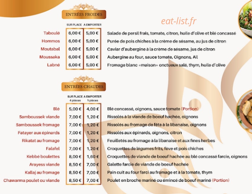 La Table Orientale — carte page 1