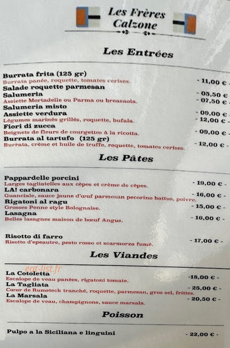 Les frères Calzone — carte page 1