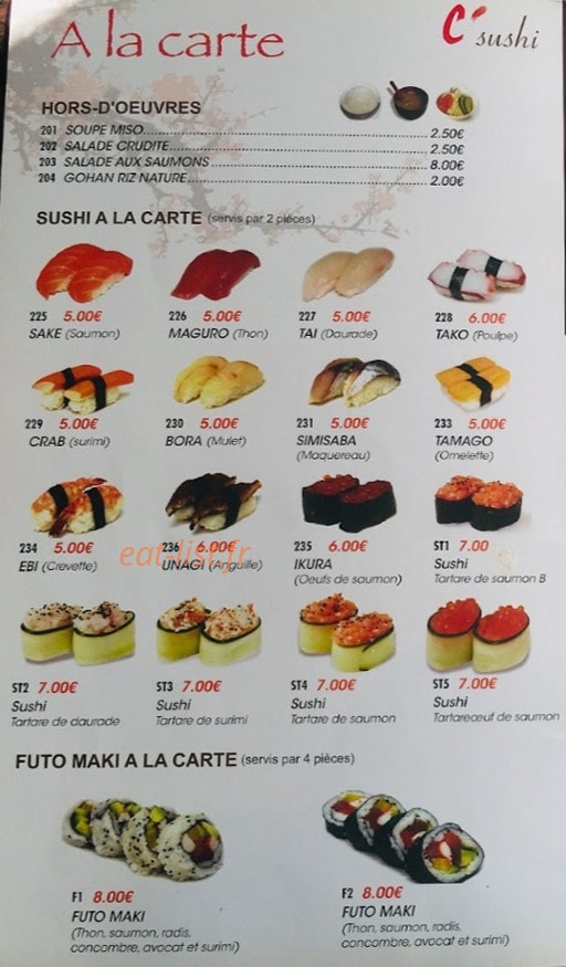 Mimi Sushi — carte page 1