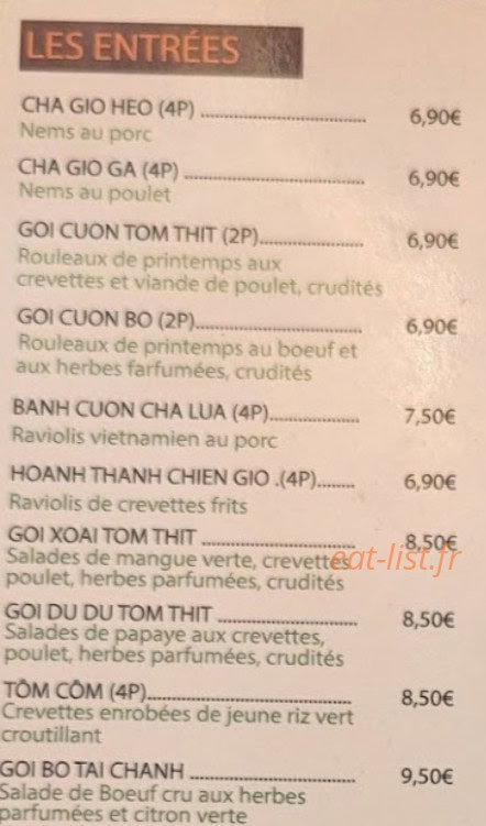 Carte et menu de Vietnam Othentik à Rueil Malmaison — Les entrées