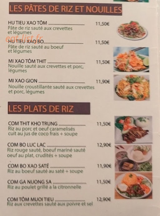 Carte et menu de Vietnam Othentik à Rueil Malmaison — Les pates de riz, nouilles et plats de riz