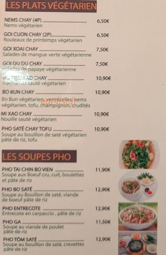 Carte et menu de Vietnam Othentik à Rueil Malmaison — Les plats végétarien et soupes pho