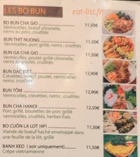 Carte et menu de Vietnam Othentik à Rueil Malmaison — Les bo bun