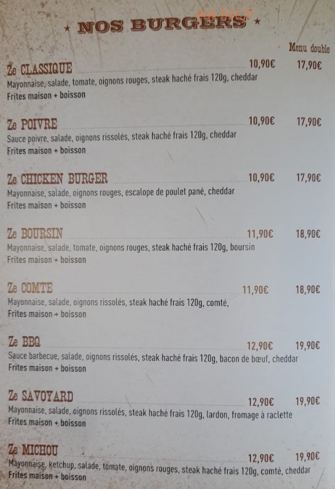 Ze West burger — carte page 2