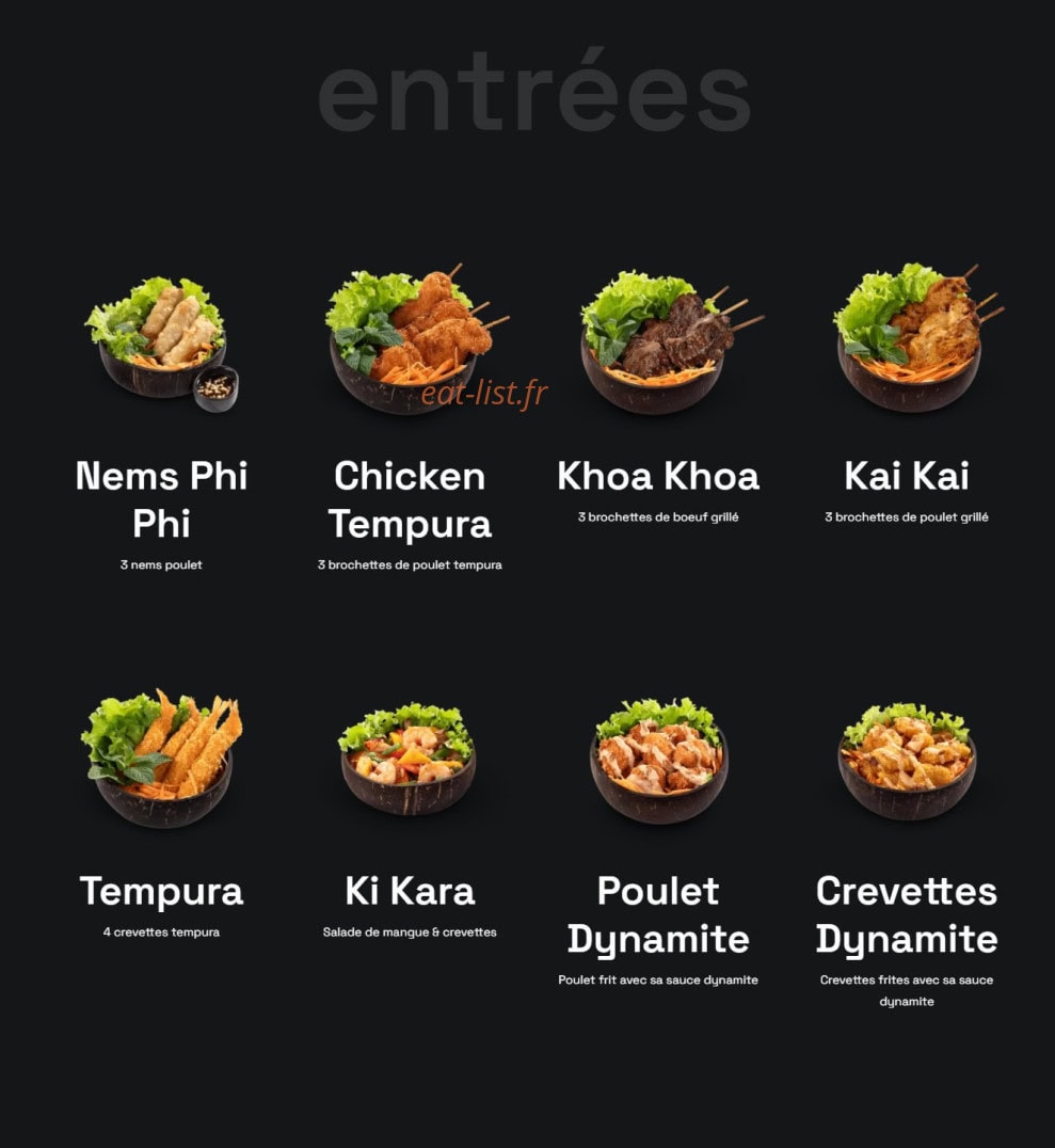 Carte et menu de Bangkok Factory à Asnieres sur Seine — Les entrées