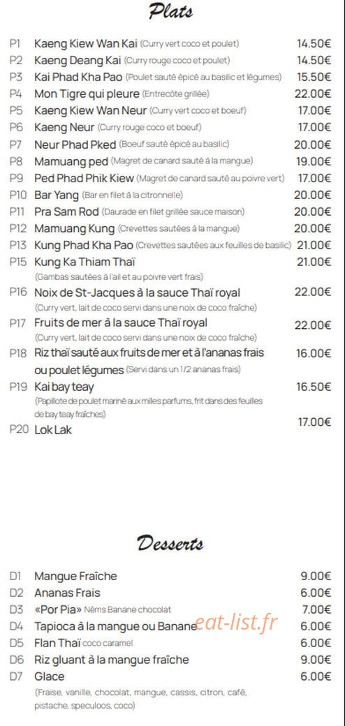 Bistro Thaï — carte page 2