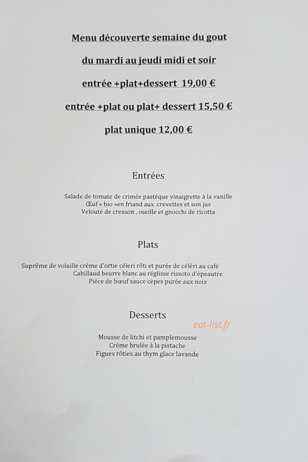 Bistrot d'Asnières — carte page 1