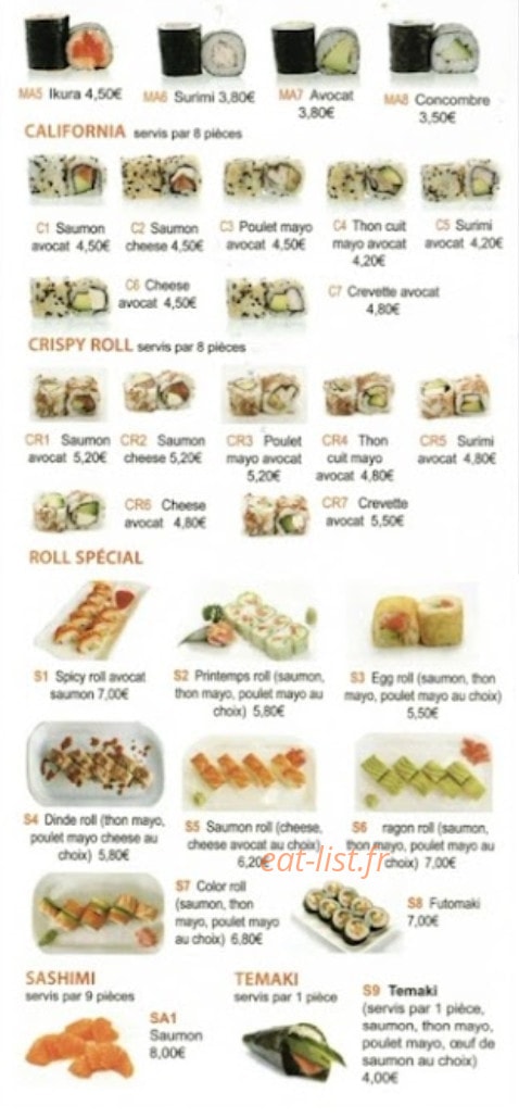 Carte et menu de Bon Appetit d'Asnieres à Asnieres sur Seine — Les maki, california et rool spécial