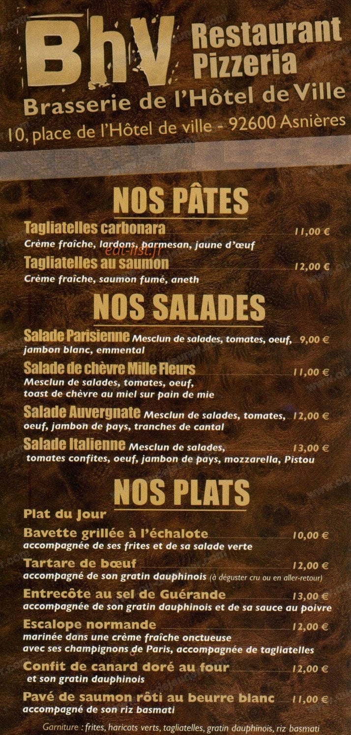 Carte et menu Brasserie de l'hotel de ville Asnieres sur Seine