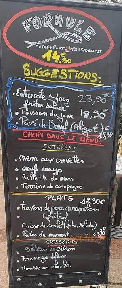 Carte et menu de Brasserie de la Tour à Asnieres sur Seine — Exemple de menu