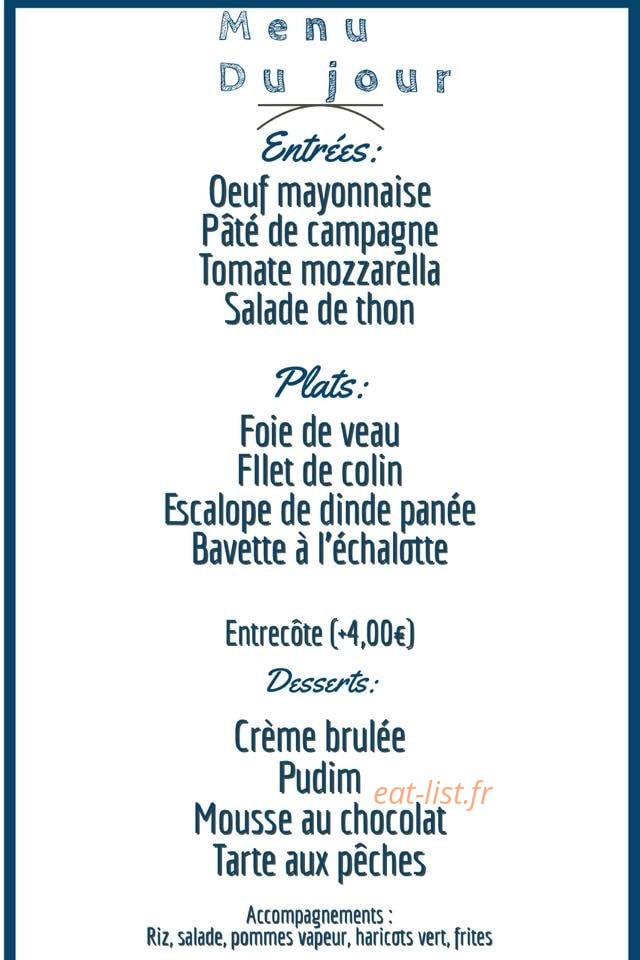 Carte et menu de Cafe Minhoto à Asnieres sur Seine — Un exemple de menu du jour