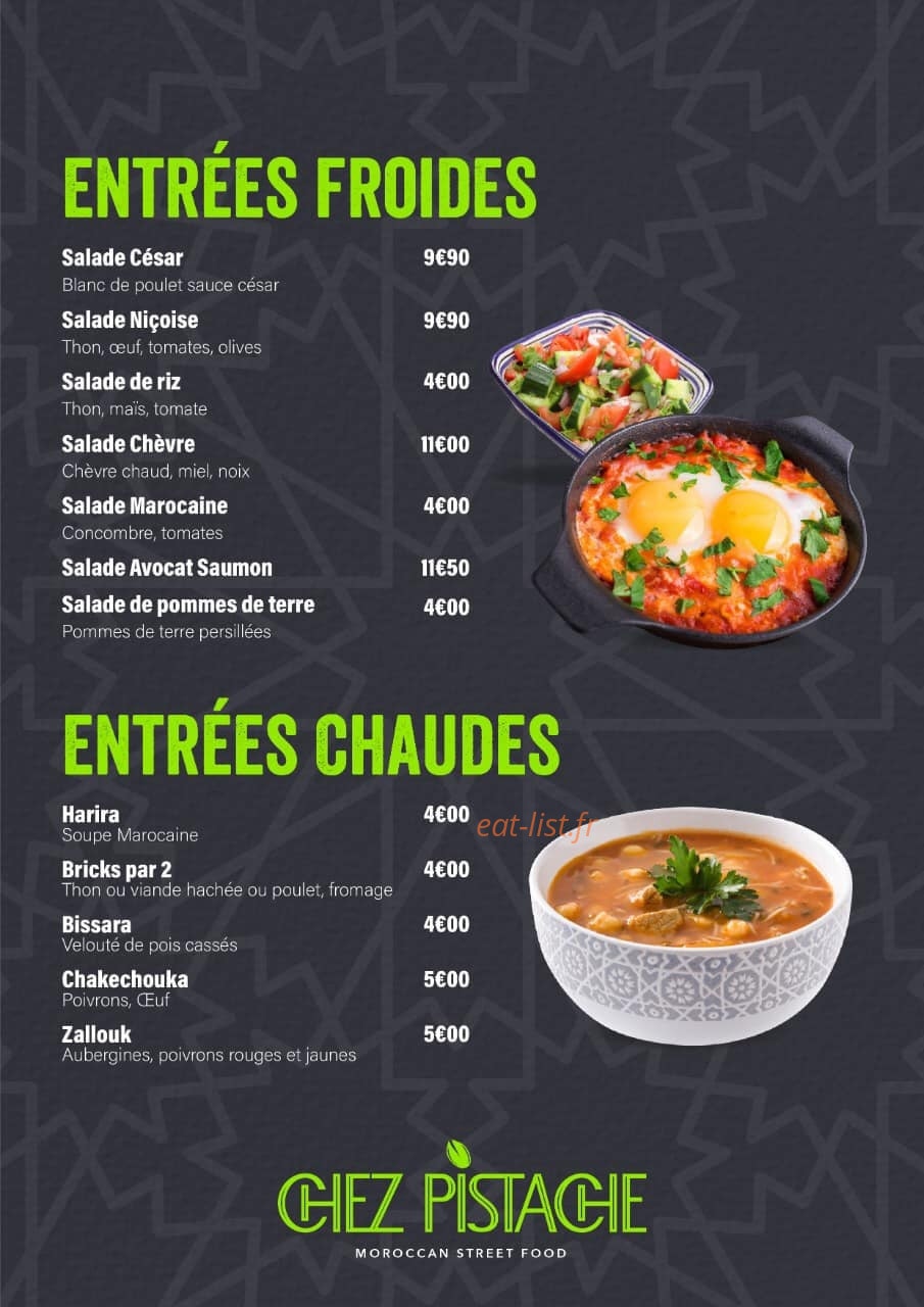 Chez Pistache — carte page 1