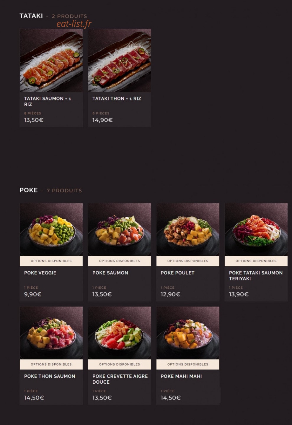 Carte et menu de Côté Sushi à Asnieres sur Seine — Les tatakis et pokes